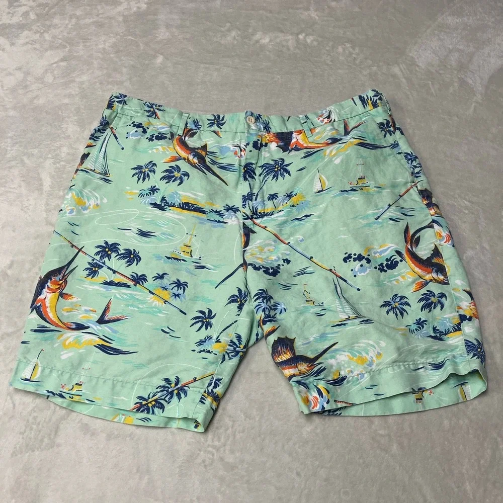 Polo Ralph Lauren Shorts Classic Fit Marlin Fishing Linen Blend Mens 40